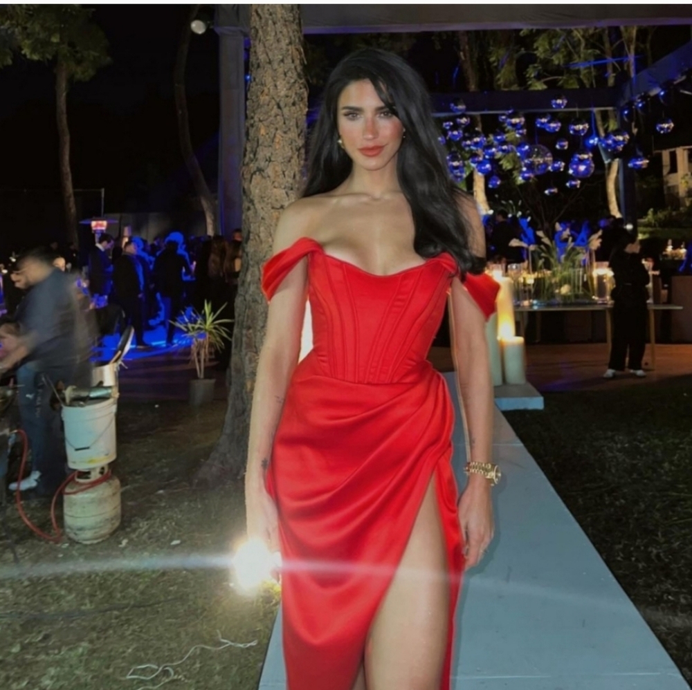 House of CB Red Off-Shoulder Midi Dress